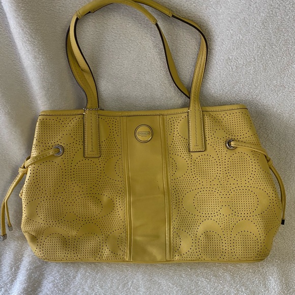 Coach Bags Yellow Perforated Signature Coach Satchel Tote Poshmark